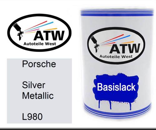 Porsche, Silver Metallic, L980: 500ml Lackdose, von ATW Autoteile West.